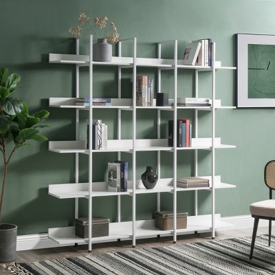Large 5-Tier Open Bookcase,Modern Industrial Display Shelf with Metal Frame,Home Office MDF Board Storage Bookshelf-Baofuwish