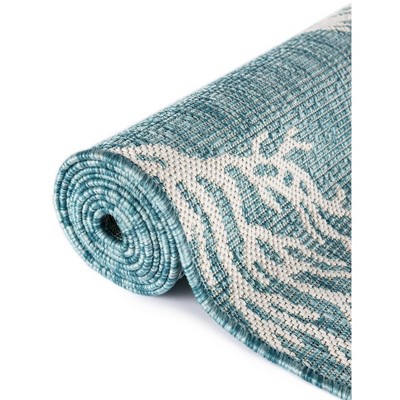 Aqua and Ivory Coastal Synthetic Outdoor Rug, 5' x 8'