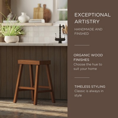 Antiqued Natural Wooden Saddle Counter Stool