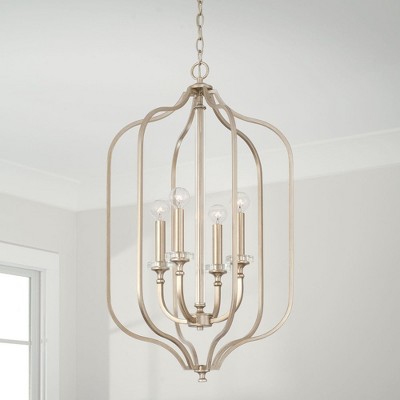 Brushed Champagne 4-Light Transitional Pendant with Acrylic Accents