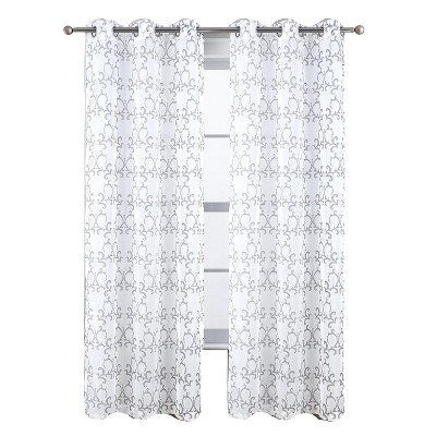 RT Designers Collection Crown Grommet Sheer Metallic Printed Doily Curtain Panel Silver