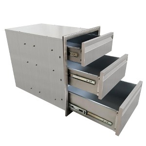 Outdoor Kitchen Drawers 16"W x 21"H x 23"D, Stainless Steel Triple Access BBQ Drawers with Flush Mount Handles,  Durable Storage - 1 of 4
