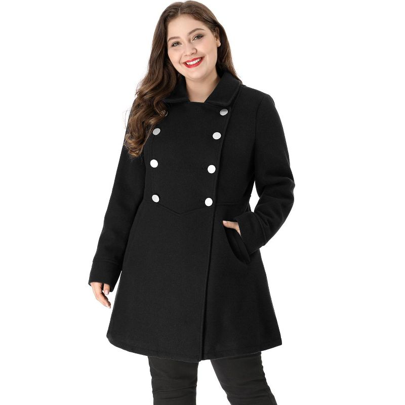 Agnes Orinda Women's Plus Size Winter Fashion Double Breasted Warm Lapel Pockets Overcoats, 4 of 8