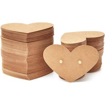 Bright Creations 300 Pieces Heart Shaped Earring Display Cards Jewelry Holder Packaging, Blank Kraft Paper Tags for Ear Studs and Earrings