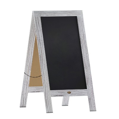 Emma and Oliver 48"x24" Rustic Vintage Double-Sided Folding Magnetic Chalkboard with 8 Chalk Markers, 10 Chalkboard Stencils and 2 Rustic Magnets
