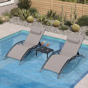PURPLE LEAF Patio Chaise Lounge Set of 3 Outdoor Lounge Chair Beach Pool Sunbathing Lawn Lounger Recliner Chiar, Side Table Included - 1 of 4