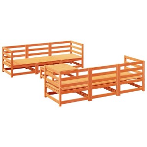 vidaXL Patio Sofa Set Outdoor Conversation Furniture 7 Piece Solid Wood Pine - Wax Brown No Cushion - 1 of 4