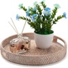 BRINJOY 11.8" Round White Woven Tray - Handmade Rattan Coffee Table Decor with Handles - 4 of 4