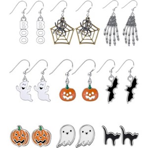 9 Pairs Halloween Stud & Dangle Earrings - Mixed Pumpkin & Black Cat Set for Women's Party Dress - 1 of 4