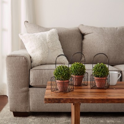 Lifelike Boxwood Trio Topiary in Rustic Terra Cotta-Color Pots
