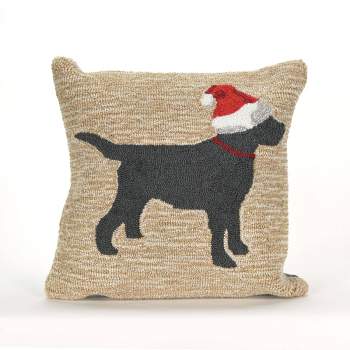 18"x18" Front Porch Christmas Dog Indoor/Outdoor Square Throw Pillow Neutral - Liora Manne