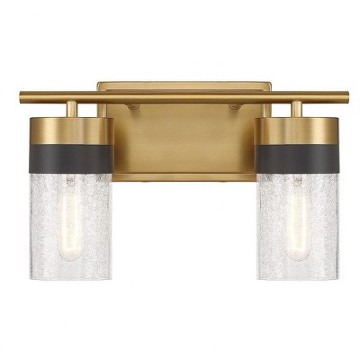 Warm Brass and Crackled Glass 2-Light Vanity Fixture