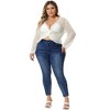 Agnes Orinda Women's Plus Size Knitted V-Neck Ruched Cross Front Hollow Out Long Sleeve Cover Up Tops - 3 of 4