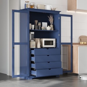 Large Wood Kitchen Pantry Cabinet with Glass Doors and Drawers,Freestanding Farmhouse Storage Organizer for Kitchen or Dining Room-Coolbibila - 1 of 4