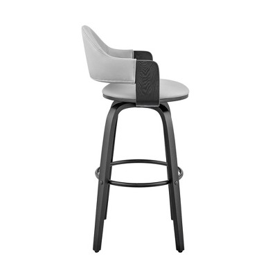 Gray Faux Leather Adjustable Swivel Bar Stool with Wood Legs