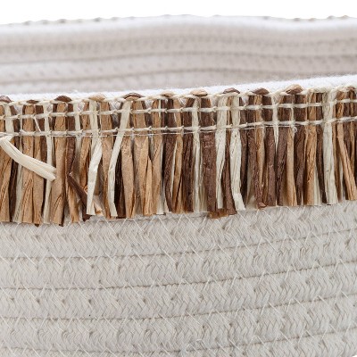 Set of 3 White Cotton Rope Round Baskets with Fringe