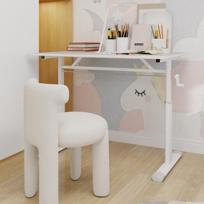 INFURNIC Desks Adjustable Standing Desk with Crank for Easy to Assemble Sturdy and Durable Multi Purpose, White, 39.37"*23.62"*35.43"