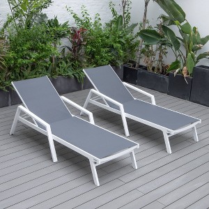 LeisureMod Marlin Patio Chaise Lounge Chair With Armrests in White Aluminum Frame Set of 2 - 1 of 4