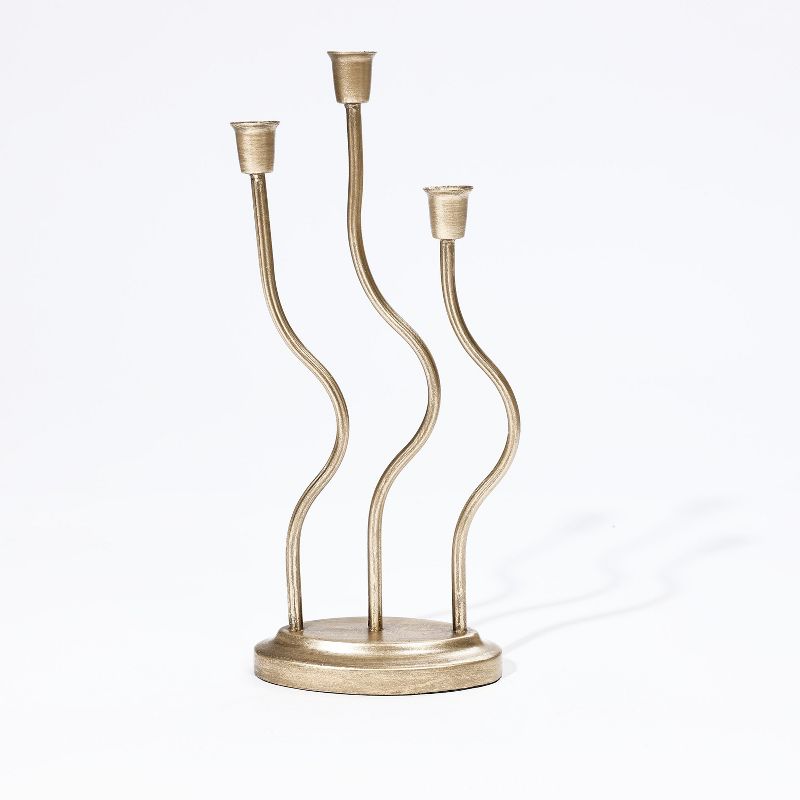 LuxenHome Gold Metal 3-Taper Candle Holder Tabletop Sculpture, 1 of 8
