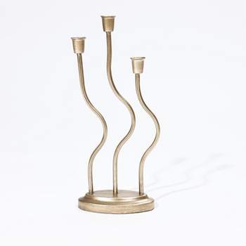 LuxenHome Gold Metal 3-Taper Candle Holder Tabletop Sculpture