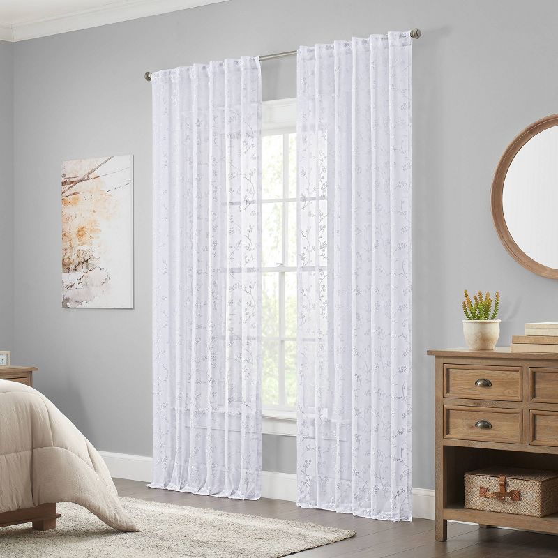 Indochine Embroidered Light Filtering Curtain Panel White - Waverly, 5 of 12
