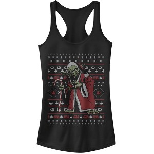 Juniors Womens Star Wars Ugly Christmas Santa Yoda Racerback Tank Top - 1 of 4