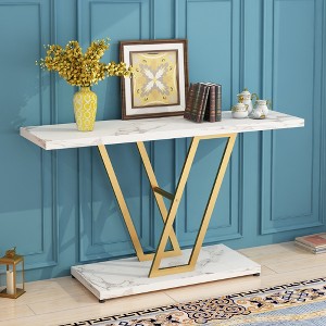 KTMBDW Console Table, Industrial Hallway Table for Entryway, 42 Inch Entryway Tables Narrow Sofa Table for Living Room, Stable Metal Frame, Gold - 1 of 4