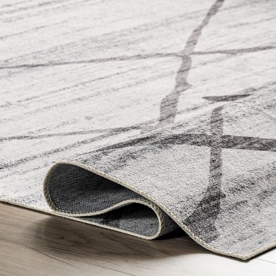 Gray Trellis Machine Washable Stain-Resistant Runner Rug