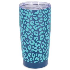 Elanze Designs 20 oz Stainless Steel On the Go Insulated Travel Tumbler With Push Top Lid, Sky Blue Cheetah Leopard Print Blue - 1 of 4