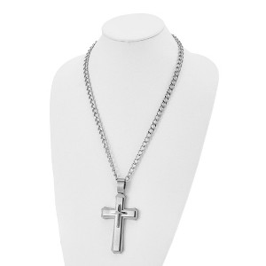 Chisel Stainless Steel Brushed and Polished Large Cross Pendant on a 24" Curb Chain Necklace - 1 of 4