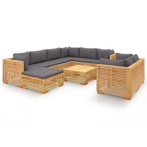 vidaXL 10 Piece Patio Lounge Set with Cushions - Solid Teak Wood Outdoor Furniture for Garden, Deck, and Terrace in Brown and Dark Gray - 1 of 4