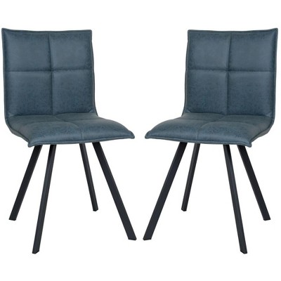 LeisureMod Wesley Modern Vegan Leather Dining Chair Set of 2 - Black Metal Legs, Durable and Easy to Clean, Perfect for Dining Rooms, Peacock Blue