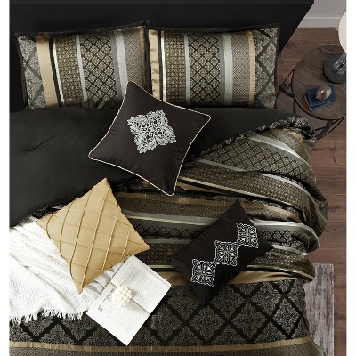 California King Black and Gold Jacquard 7-Piece Comforter Set