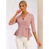Allegra K Women's Notch Lapel Collar 3/4 Sleeve Tie Waist Peplum Top - 4 of 4