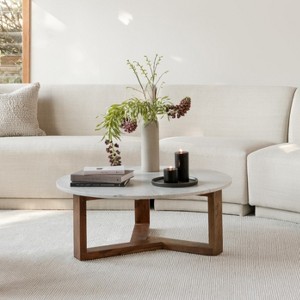 GDFStudio Jinx Modern Acacia Wood Round Coffee Table with Satwaria