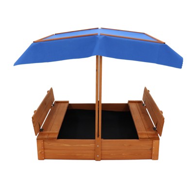 VYNXARIA Wood Sandbox with Cover, Sand Box with 2 Bench Seats for Aged 3-8 Years Old, Sand Boxes for Backyard Garden(Natural Wood)