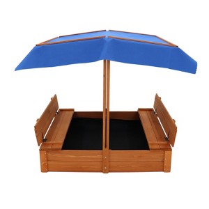 VYNXARIA Wood Sandbox with Cover, Sand Box with 2 Bench Seats for Aged 3-8 Years Old, Sand Boxes for Backyard Garden(Natural Wood) - 1 of 4