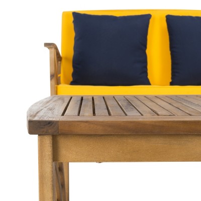 Fontana Natural Acacia Wood 4-Piece Patio Set with Yellow Cushions