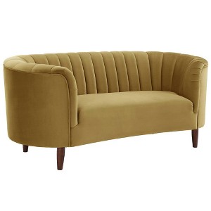 71" Millephri Loveseat Olive Yellow Velvet - Acme Furniture: Includes 2 Accent Pillows, Wood Frame, Tufted Design - 1 of 4