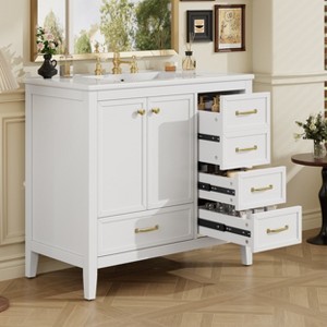 KWPZQEB 36" Bathroom Vanity and Sink Combos, Modern Bathroom Storage Cabinet with Ceramic Sink, metal handles & 5 Drawers, No Mirror Included - 1 of 4