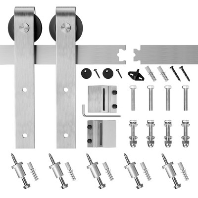SMARTSTANDARD Brushed Nickel Interior Sliding Barn Door Hardware Kit, Heavy Duty Track with J-Shape Hangers (Door Not Included)