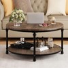 Round Coffee Table for Living Room Rustic Center Table with Storage Shelf Wood Circle Coffee Table with Sturdy Metal Legs - 3 of 4