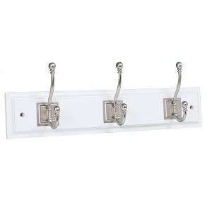 BirdRock Home Classic Hook Coat and Hat Rack - 3 Hooks - Wall Mount - White Finish - Satin Nickel Hooks - 1 of 3