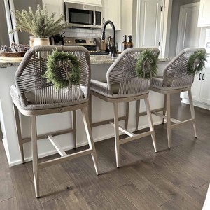 PURPLE LEAF Patio Sunbrella Bar Stools Set of 2 Handwoven Wicker Bar Height Stool Modern Aluminum Outdoor Wicker Barstools with Back and Cushion - 1 of 4