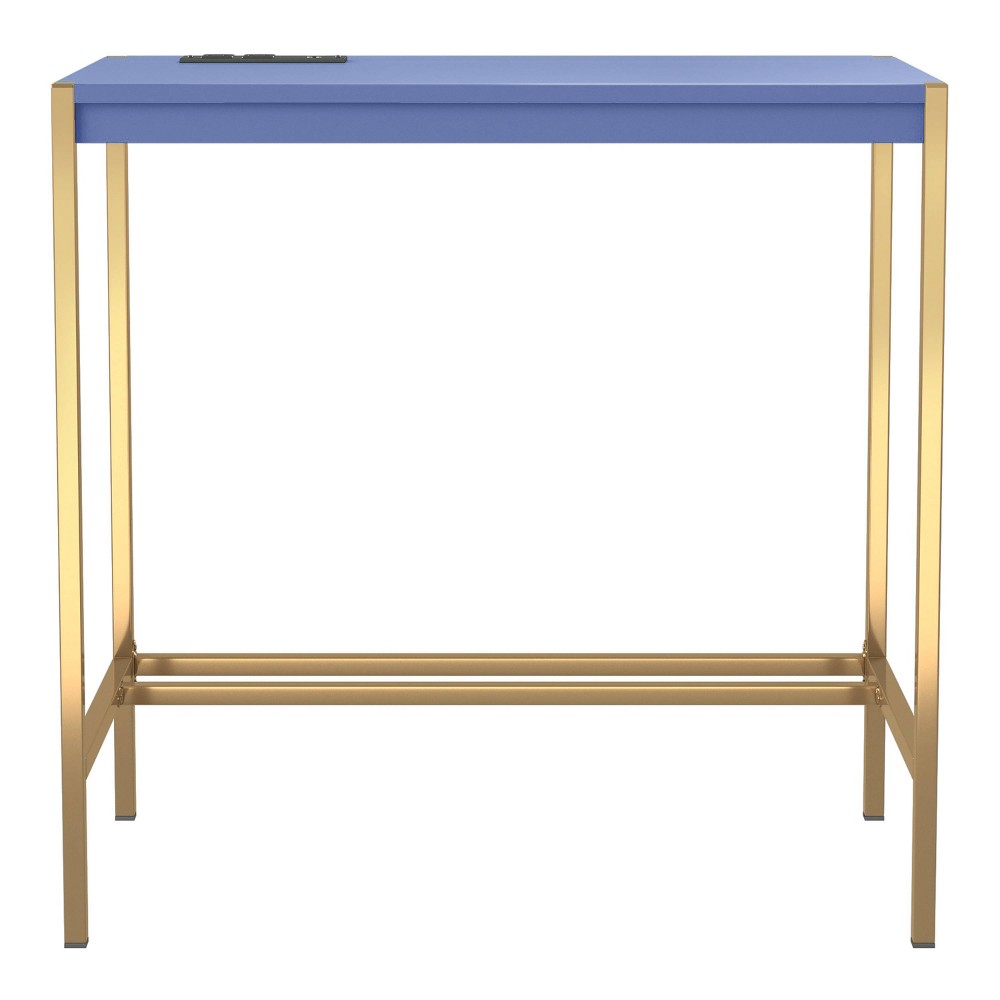 Photos - Office Desk 24/7 Shop At Home Everbay Writing Desk with Power and USB Plug Blue/Gold