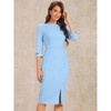 INSPIRE CHIC Women's Elegant Boat Neck 3/4 Sleeves Work Midi Split Sheath Dress - 2 of 4