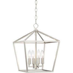 Franklin Iron Works Queluz Brushed Nickel Pendant Chandelier 13" Wide Modern Industrial Geometric Cage 4-Light Fixture for Dining Room Kitchen Island - 1 of 4
