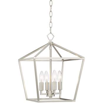 Franklin Iron Works Queluz Brushed Nickel Pendant Chandelier 13" Wide Modern Industrial Geometric Cage 4-Light Fixture for Dining Room Kitchen Island