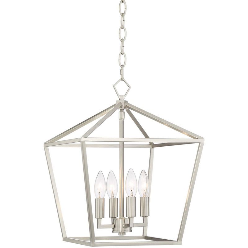 Franklin Iron Works Queluz Brushed Nickel Pendant Chandelier 13" Wide Modern Industrial Geometric Cage 4-Light Fixture for Dining Room Kitchen Island, 1 of 10