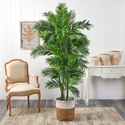 6-ft Green Faux Palm Tree in Jute and Cotton Planter